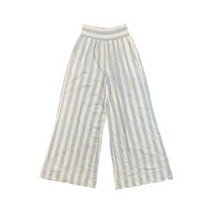 Charlie Paige Pants Women Small Blue White Stripe Smocked Waist Pockets Wide Leg